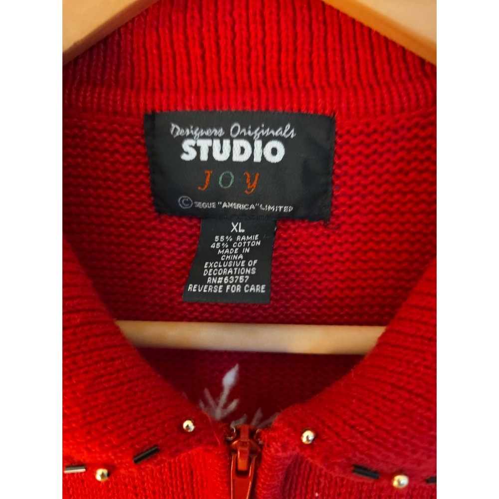 Studio JOY Red Snowflake Zip Sweater Vest XL Ramie Cotton Embroidered Holiday - Picture 5 of 9